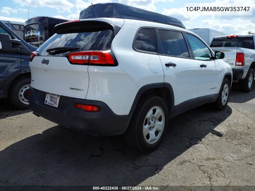 2016 Jeep Cherokee Sport VIN: 1C4PJMAB5GW353747 Lot: 40222438