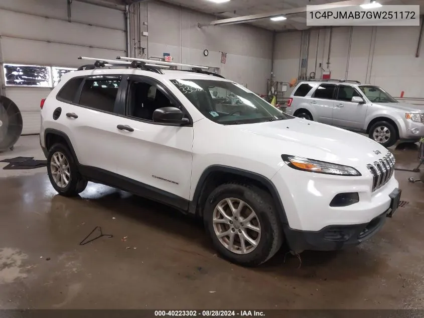 2016 Jeep Cherokee Sport VIN: 1C4PJMAB7GW251172 Lot: 40223302