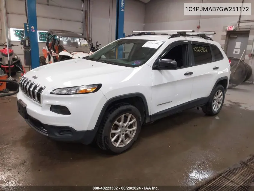 2016 Jeep Cherokee Sport VIN: 1C4PJMAB7GW251172 Lot: 40223302