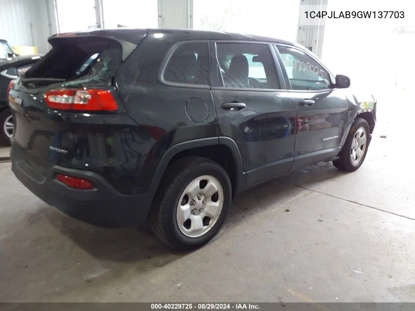 2016 Jeep Cherokee Sport VIN: 1C4PJLAB9GW137703 Lot: 40229725