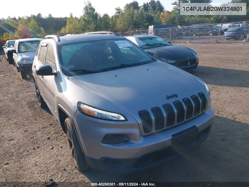 2016 Jeep Cherokee Sport VIN: 1C4PJLAB2GW324801 Lot: 40250301