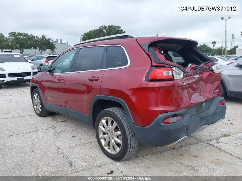 2016 Jeep Cherokee Limited VIN: 1C4PJLDB7GW371012 Lot: 40303156