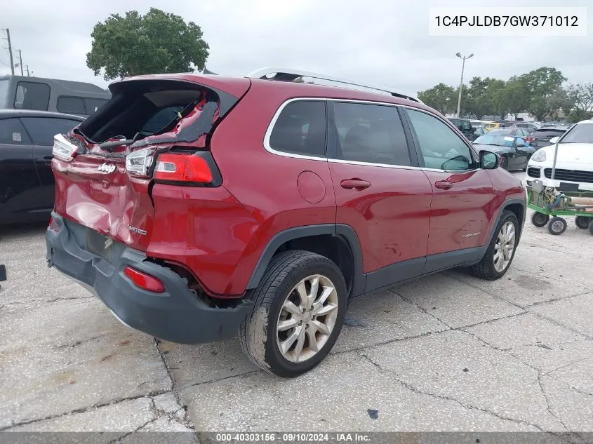 2016 Jeep Cherokee Limited VIN: 1C4PJLDB7GW371012 Lot: 40303156