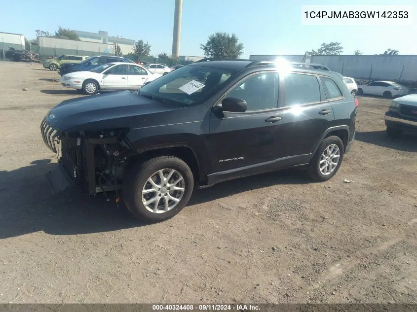 2016 Jeep Cherokee Sport VIN: 1C4PJMAB3GW142353 Lot: 40324408