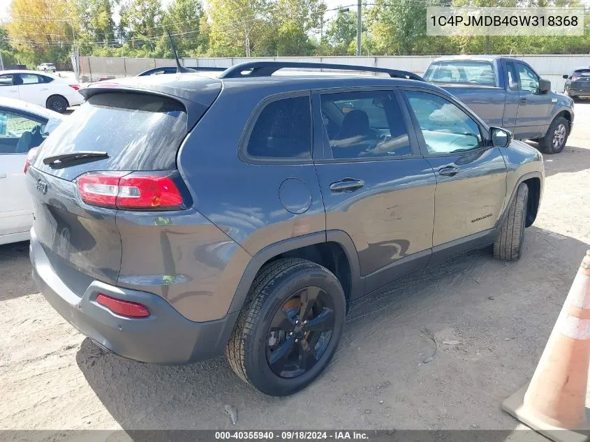 2016 Jeep Cherokee High Altitude VIN: 1C4PJMDB4GW318368 Lot: 40355940