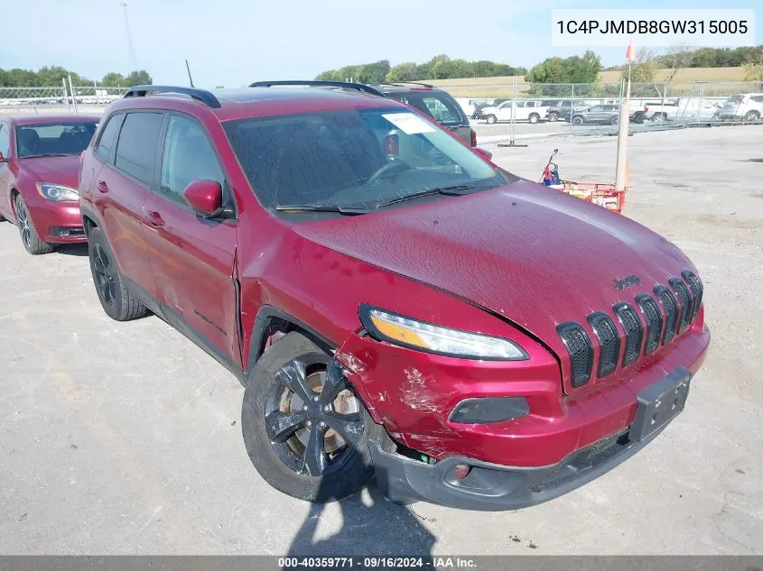 2016 Jeep Cherokee High Altitude VIN: 1C4PJMDB8GW315005 Lot: 40359771