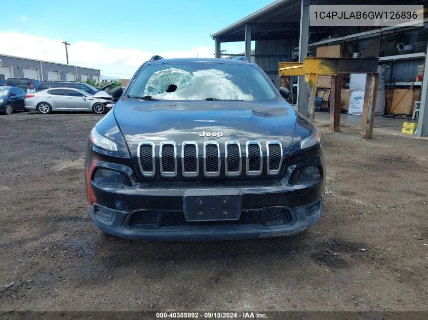 2016 Jeep Cherokee Sport VIN: 1C4PJLAB6GW126836 Lot: 40385992