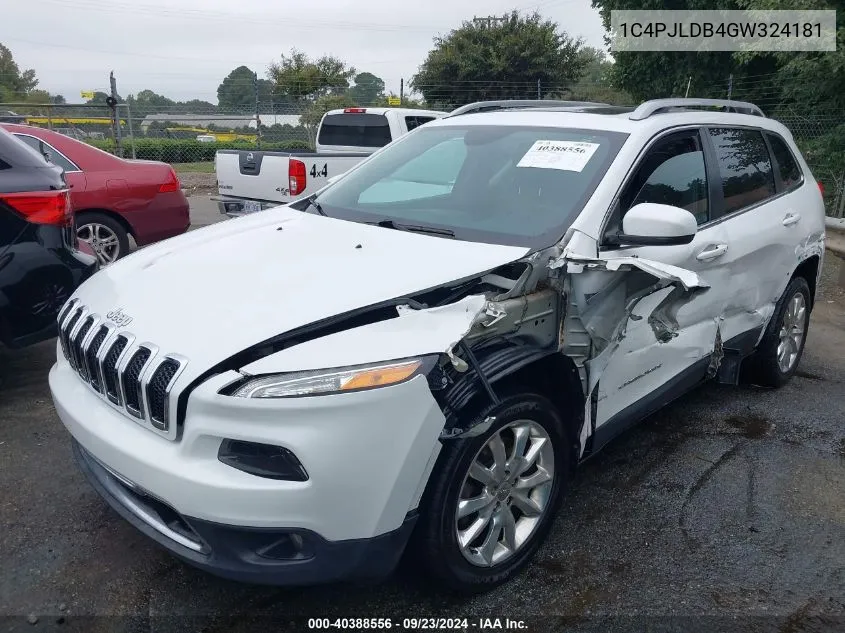 2016 Jeep Cherokee Limited VIN: 1C4PJLDB4GW324181 Lot: 40388556