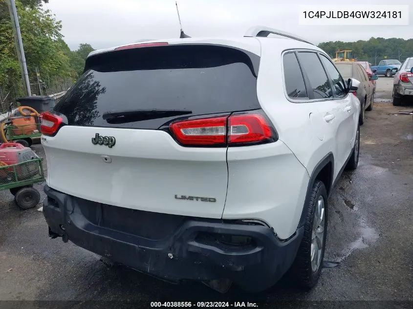 2016 Jeep Cherokee Limited VIN: 1C4PJLDB4GW324181 Lot: 40388556