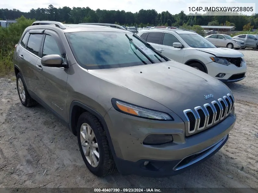 2016 Jeep Cherokee Limited VIN: 1C4PJMDSXGW228805 Lot: 40407390