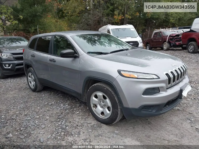 2016 Jeep Cherokee Sport VIN: 1C4PJMAB3GW343556 Lot: 40411403