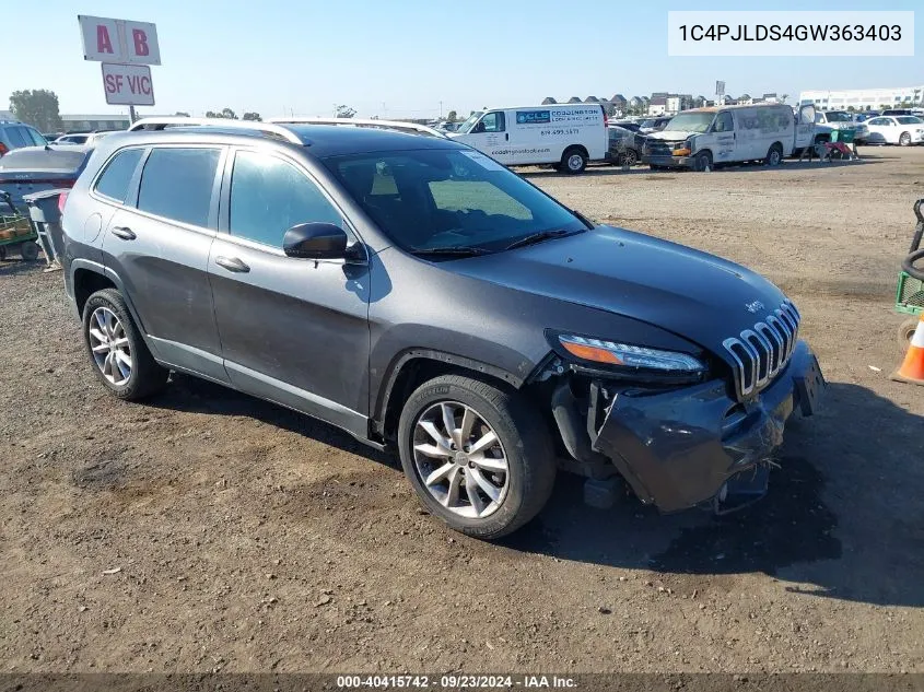 2016 Jeep Cherokee Limited VIN: 1C4PJLDS4GW363403 Lot: 40415742