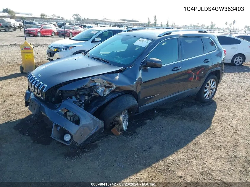 2016 Jeep Cherokee Limited VIN: 1C4PJLDS4GW363403 Lot: 40415742