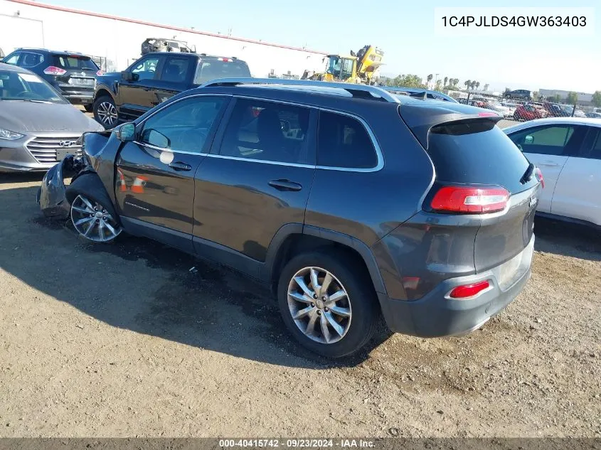 2016 Jeep Cherokee Limited VIN: 1C4PJLDS4GW363403 Lot: 40415742