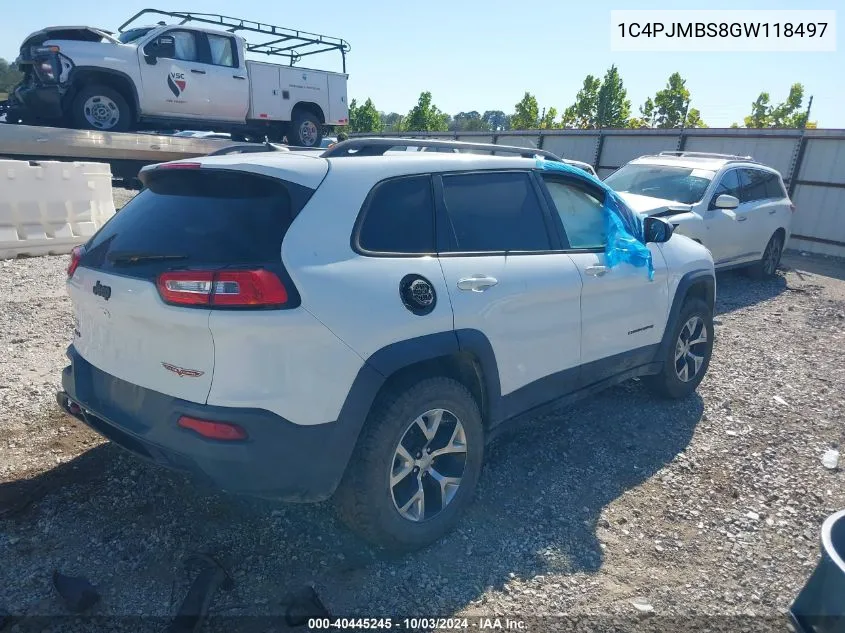 2016 Jeep Cherokee Trailhawk VIN: 1C4PJMBS8GW118497 Lot: 40445245