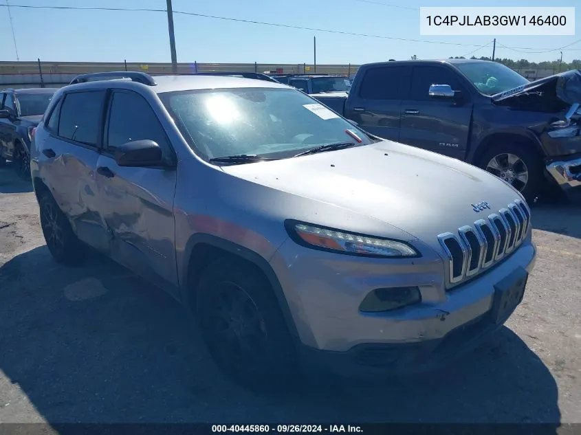 2016 Jeep Cherokee Sport VIN: 1C4PJLAB3GW146400 Lot: 40445860