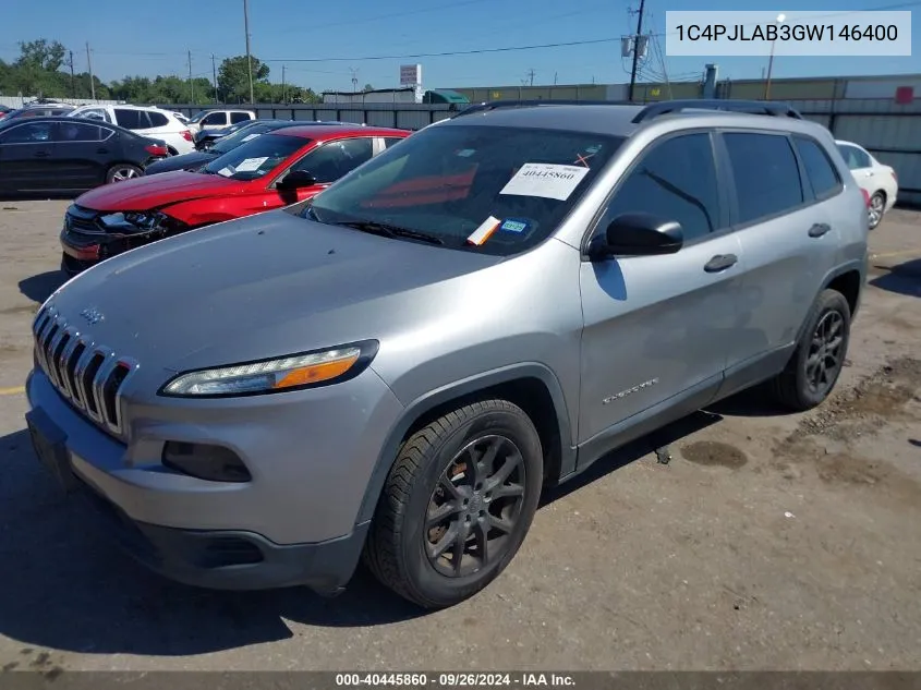 2016 Jeep Cherokee Sport VIN: 1C4PJLAB3GW146400 Lot: 40445860