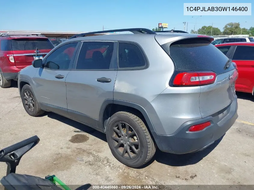 2016 Jeep Cherokee Sport VIN: 1C4PJLAB3GW146400 Lot: 40445860