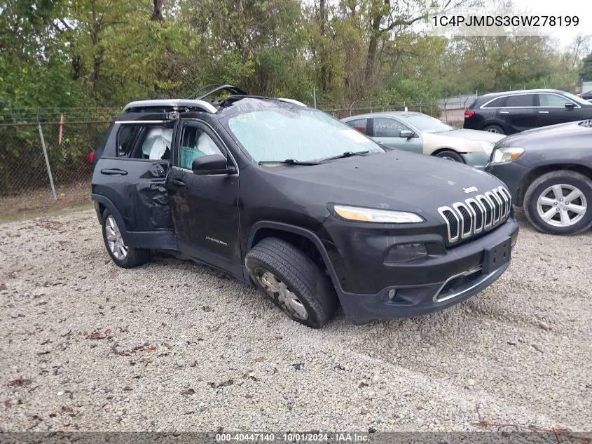 2016 Jeep Cherokee Limited VIN: 1C4PJMDS3GW278199 Lot: 40447140