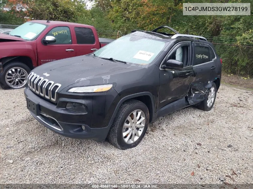 2016 Jeep Cherokee Limited VIN: 1C4PJMDS3GW278199 Lot: 40447140