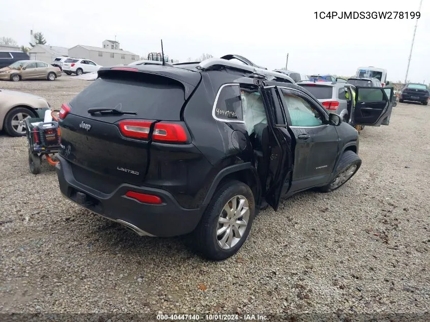 2016 Jeep Cherokee Limited VIN: 1C4PJMDS3GW278199 Lot: 40447140