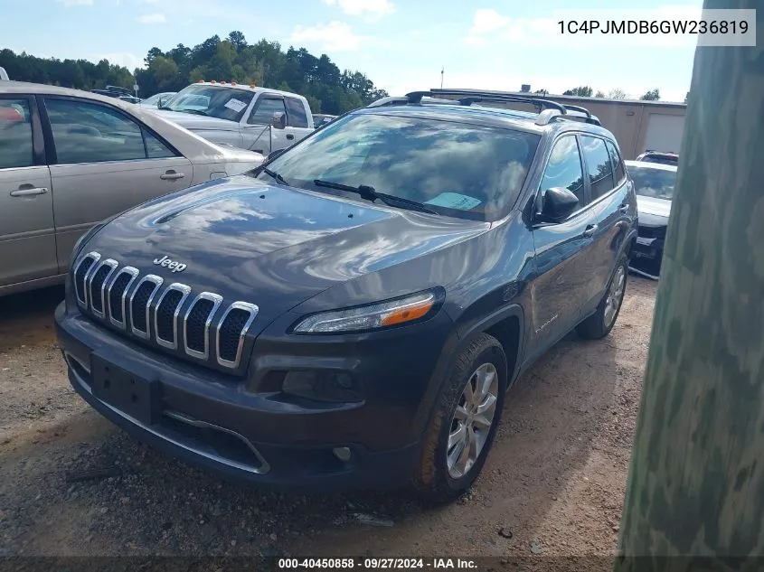 2016 Jeep Cherokee Limited VIN: 1C4PJMDB6GW236819 Lot: 40450858