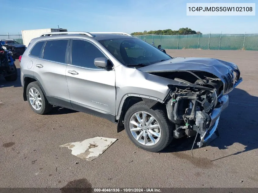 2016 Jeep Cherokee Limited VIN: 1C4PJMDS5GW102108 Lot: 40461936