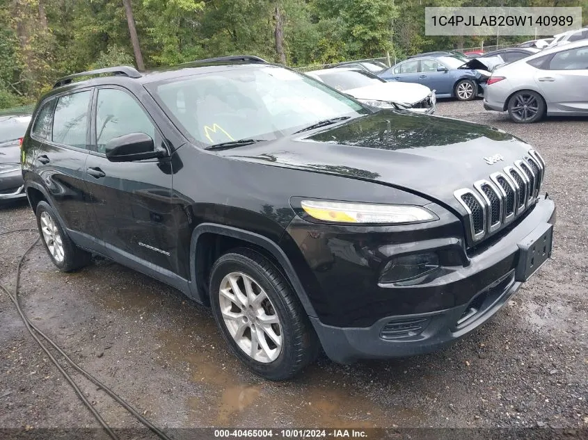 2016 Jeep Cherokee Sport VIN: 1C4PJLAB2GW140989 Lot: 40465004