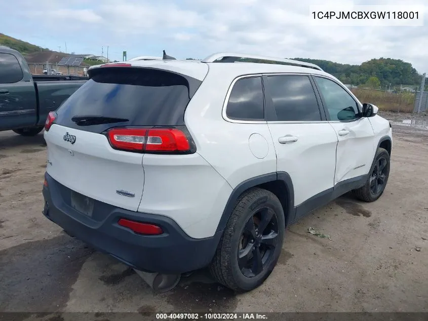 2016 Jeep Cherokee Latitude VIN: 1C4PJMCBXGW118001 Lot: 40497082