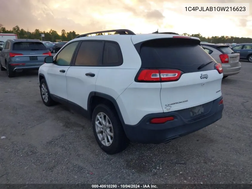 2016 Jeep Cherokee Sport VIN: 1C4PJLAB1GW216623 Lot: 40510280