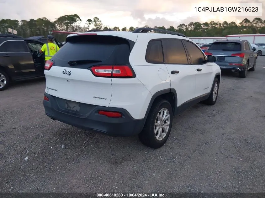 2016 Jeep Cherokee Sport VIN: 1C4PJLAB1GW216623 Lot: 40510280