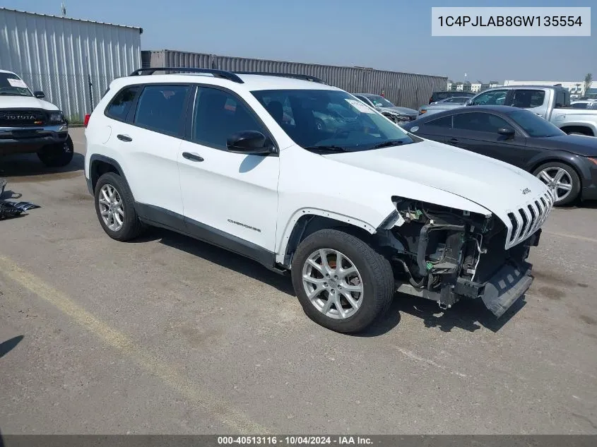 2016 Jeep Cherokee Sport VIN: 1C4PJLAB8GW135554 Lot: 40513116