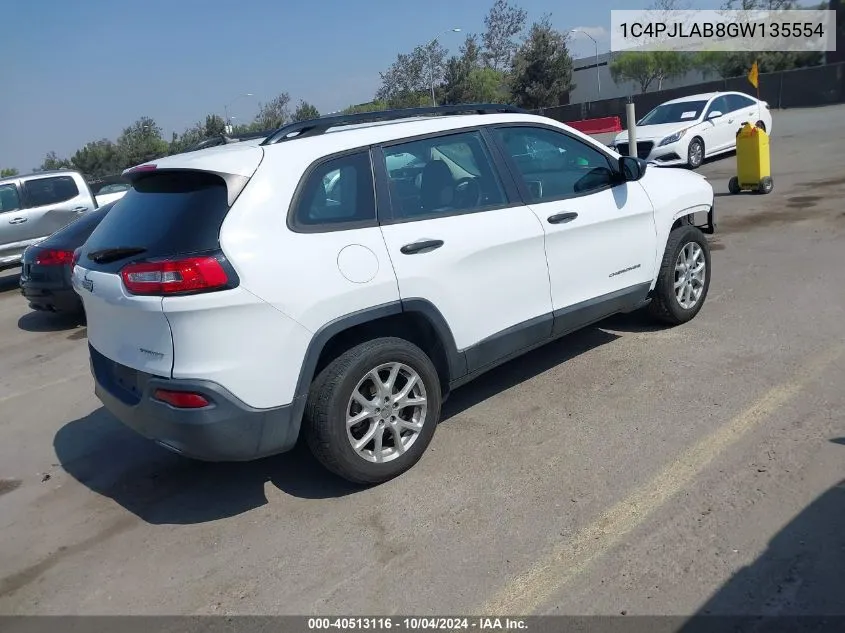 2016 Jeep Cherokee Sport VIN: 1C4PJLAB8GW135554 Lot: 40513116