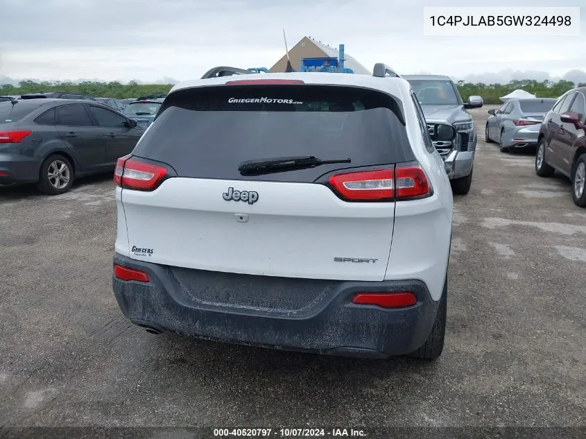 2016 Jeep Cherokee Sport VIN: 1C4PJLAB5GW324498 Lot: 40520797