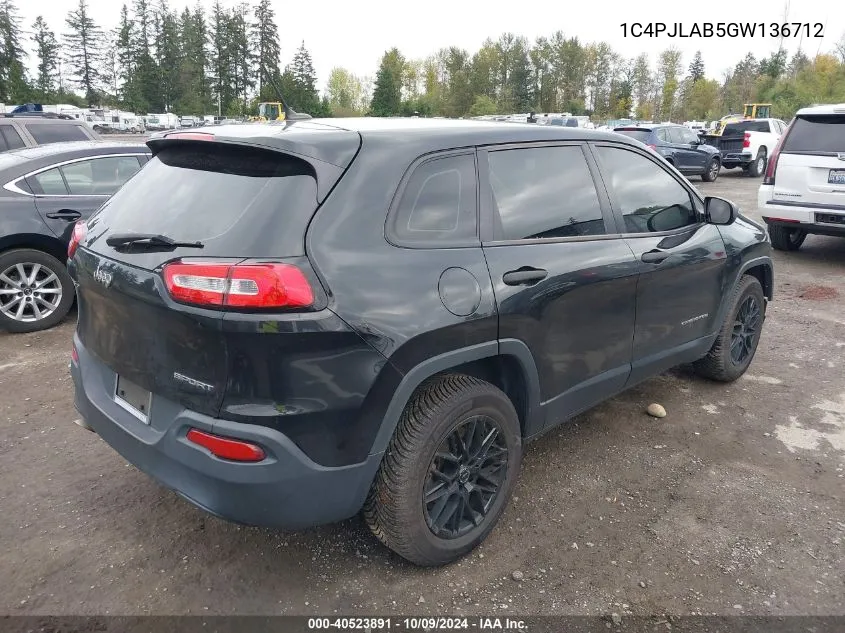 2016 Jeep Cherokee Sport VIN: 1C4PJLAB5GW136712 Lot: 40523891