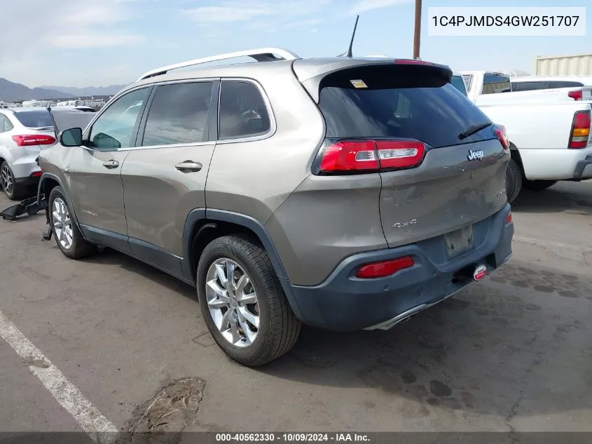 2016 Jeep Cherokee Limited VIN: 1C4PJMDS4GW251707 Lot: 40562330