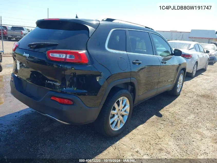 2016 Jeep Cherokee Limited VIN: 1C4PJLDB8GW191747 Lot: 40572223