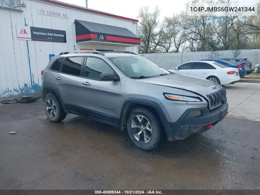 2016 Jeep Cherokee Trailhawk VIN: 1C4PJMBS6GW241344 Lot: 40599344