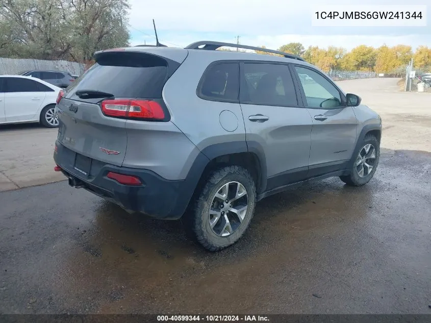 2016 Jeep Cherokee Trailhawk VIN: 1C4PJMBS6GW241344 Lot: 40599344