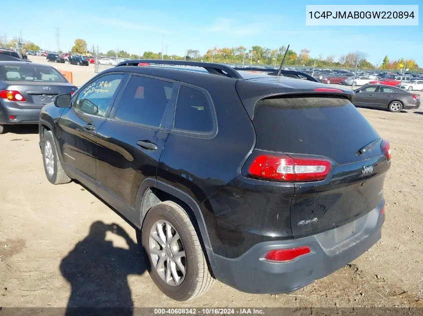 2016 Jeep Cherokee Sport VIN: 1C4PJMAB0GW220894 Lot: 40608342