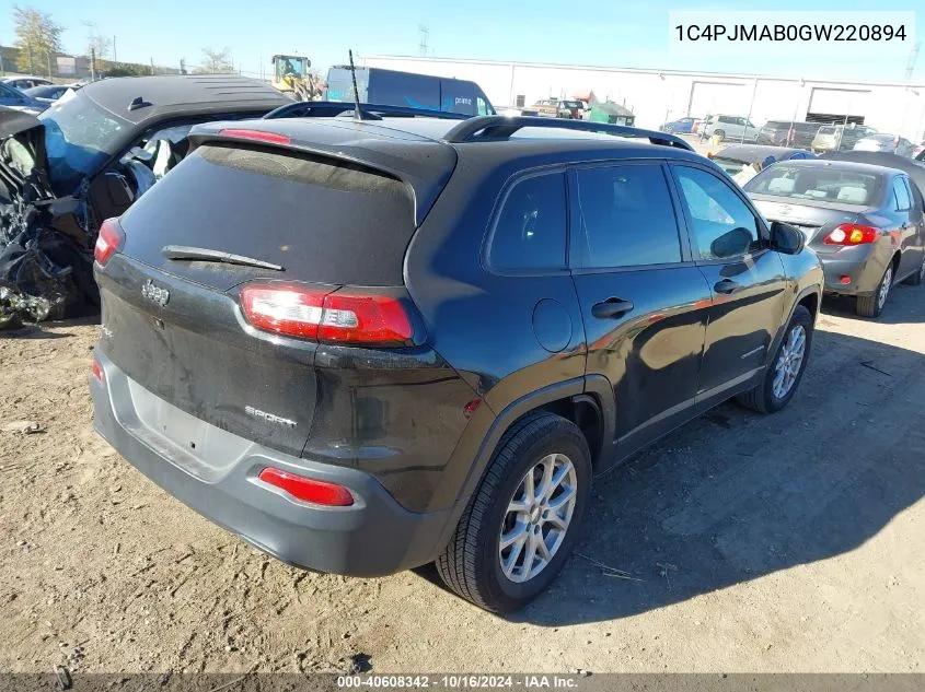 2016 Jeep Cherokee Sport VIN: 1C4PJMAB0GW220894 Lot: 40608342