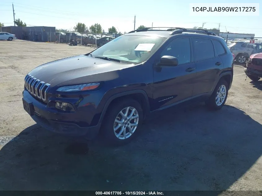 2016 Jeep Cherokee Sport VIN: 1C4PJLAB9GW217275 Lot: 40617705