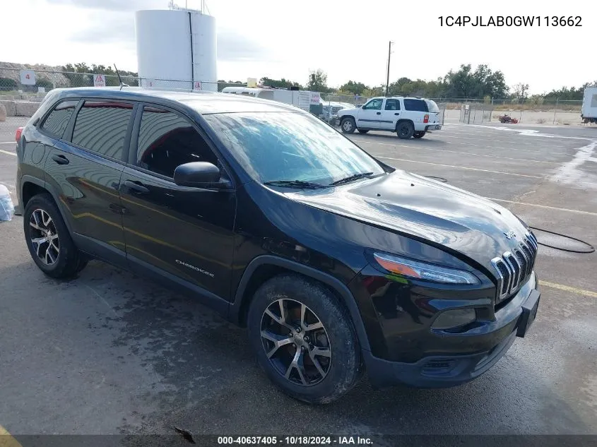 2016 Jeep Cherokee Sport VIN: 1C4PJLAB0GW113662 Lot: 40637405