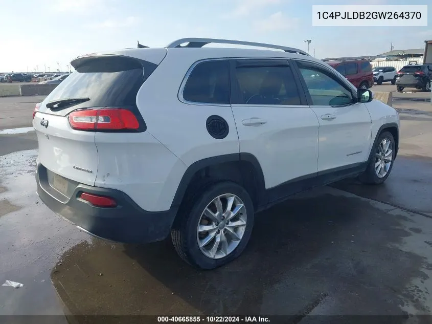 2016 Jeep Cherokee Limited VIN: 1C4PJLDB2GW264370 Lot: 40665855