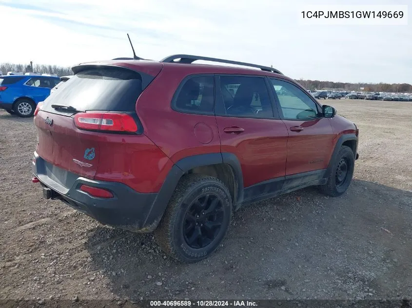 2016 Jeep Cherokee Trailhawk VIN: 1C4PJMBS1GW149669 Lot: 40696589