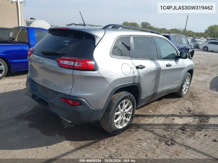 2016 Jeep Cherokee Sport VIN: 1C4PJLAS3GW319462 Lot: 40699324