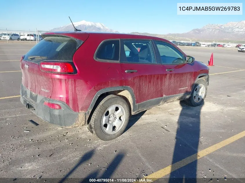 2016 Jeep Cherokee Sport VIN: 1C4PJMAB5GW269783 Lot: 40795014