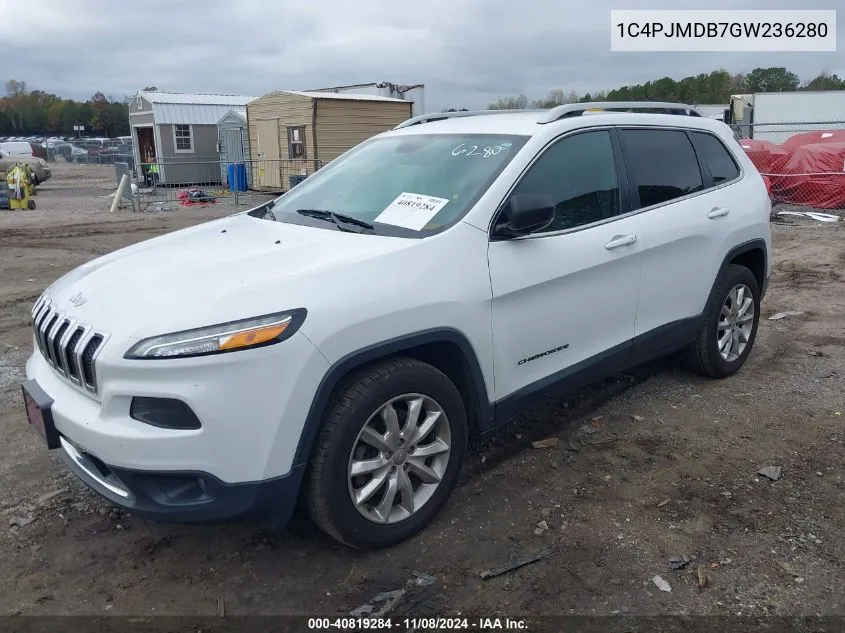 2016 Jeep Cherokee Limited VIN: 1C4PJMDB7GW236280 Lot: 40819284