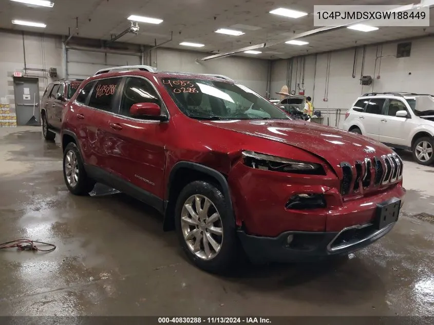 2016 Jeep Cherokee Limited VIN: 1C4PJMDSXGW188449 Lot: 40830288