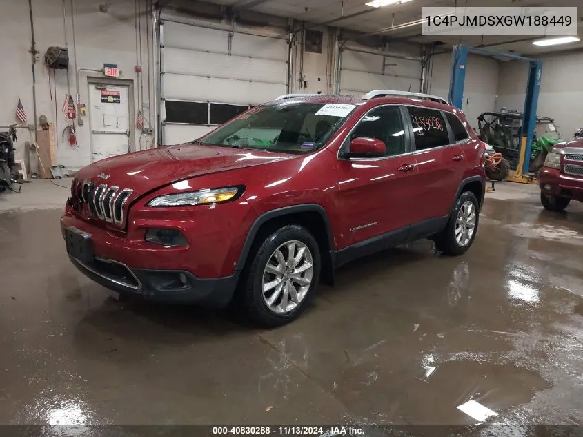 2016 Jeep Cherokee Limited VIN: 1C4PJMDSXGW188449 Lot: 40830288